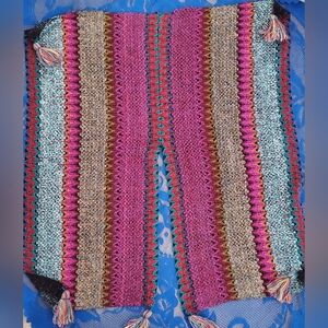 Roffe colorful knit Ruana with tassels